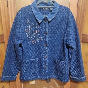 Women's Quilted Blue Jean Jacket with Embroidery